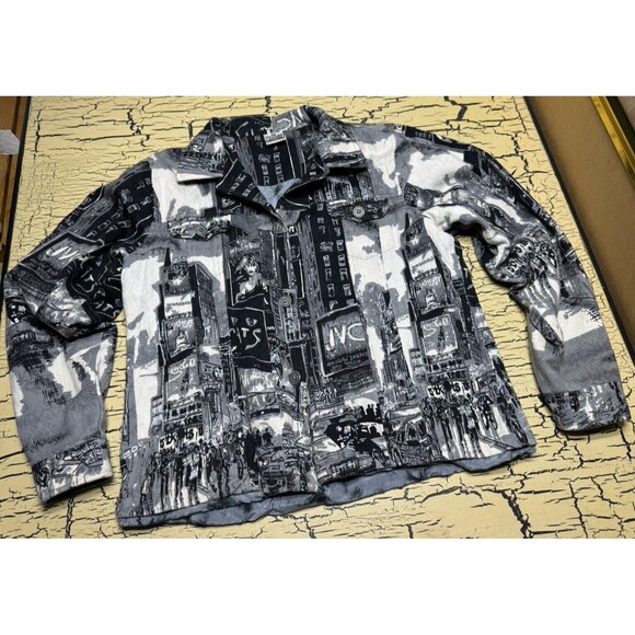 Parsley & Sage Womens Gray & Black Abstract NY City Boho Button Up Jacket India - Picture 3 of 16